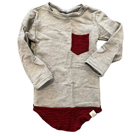 TLK Gray & Red Drop Hem Long Sleeve Shirt Size 18-24 Months - Picture 1 of 5
